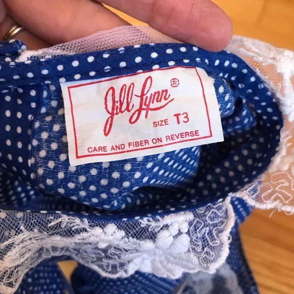 Jill Lynn vintage Dress royal blue white polka dot lace ribbon long sleeve T3 3T - Picture 9 of 14